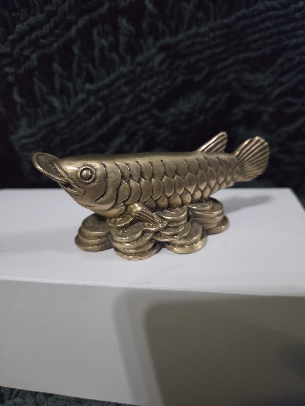 Source Unknown Gold-Toned Arowana Fish Figurine on Coin Pile